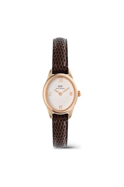 Daniel Wellington Ophelia Mini Dark Brown Lizard White Guilloche Rose Gold