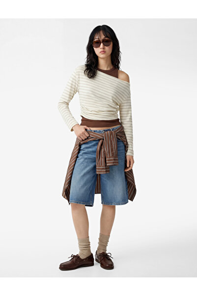 Koton Women'S Ecru Stripe Striped T-Shirt