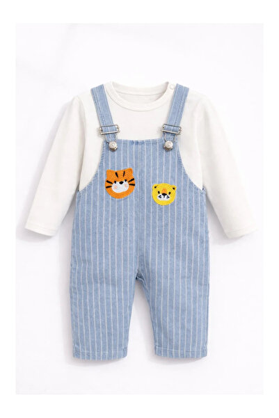 kidstalya Sevimli Hayvan Detaylı Erkek Bebek 2'li Kot Tulum