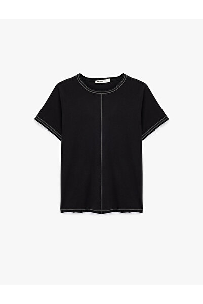 Koton Women'S Black Stitch Detail T-Shirt