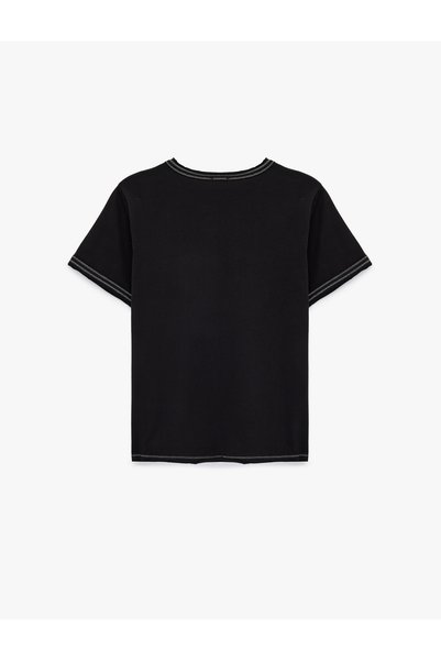 Koton Women'S Black Stitch Detail T-Shirt