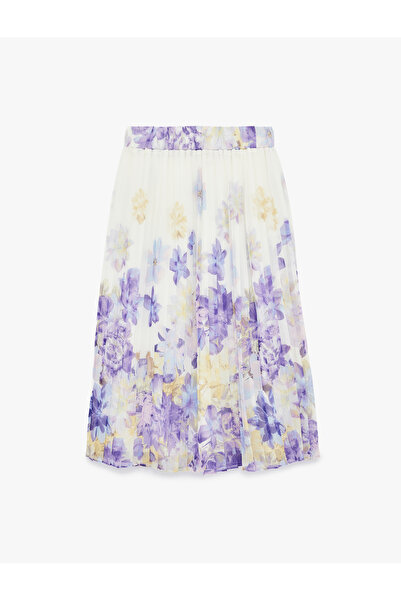 Koton Women'S Ecru Design Floral Chiffon Skirt