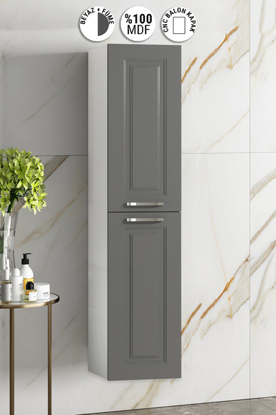 ÖZCEDEN Salkım 35*167 cm Beyaz-Füme Balon MDF Asma Banyo Boy Dolabı