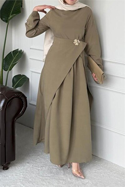 Neşeli Butik Women's Mink Brooch Detailed Draped Full-Length Hijab Dress