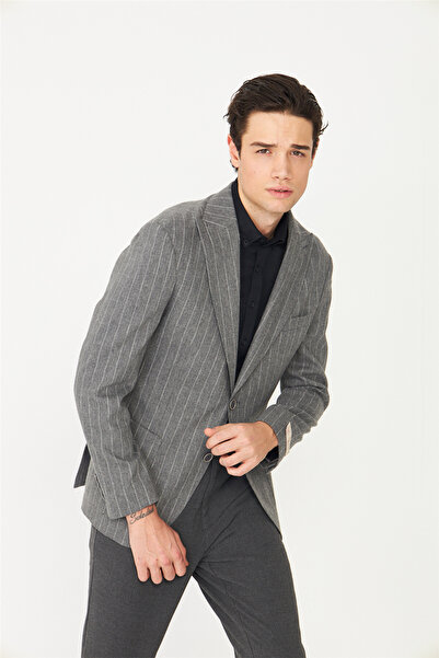 White Stone Gray Striped Sports Blazer Jacket