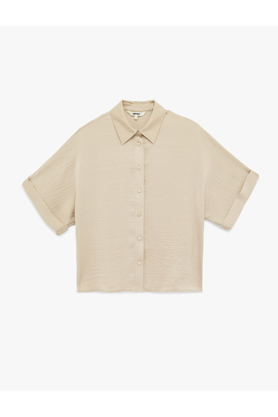 Koton Women'S Beige Short Sleeve Satin Shirt