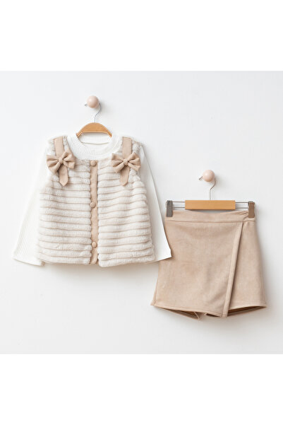 My Lusa baby wear Devojčin set od 3 dela Pliš Sa prslukom Antilop Suknja-šort...