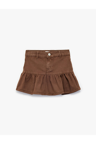 Koton Girl'S Brown Frilled Mini Skirt