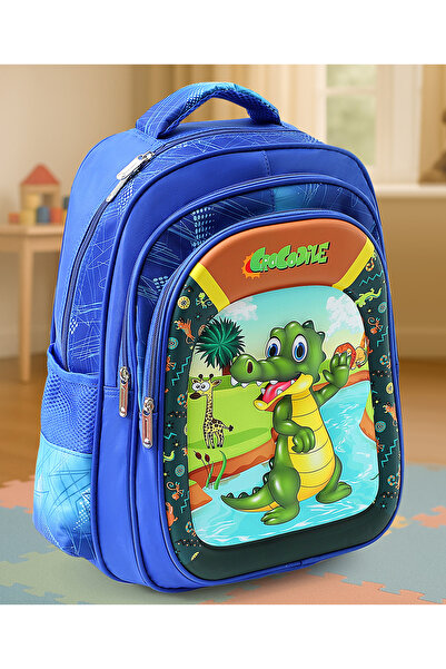 Fab N Funky Crocodile Themed Kids Backpack, 2 Main Compartments, 2 Bottle Poc...