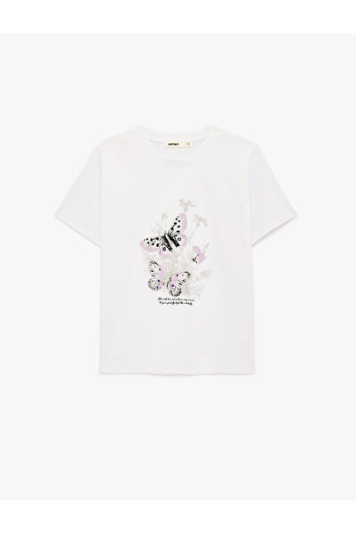 Koton Women'S White Butterfly Printed T Shirt