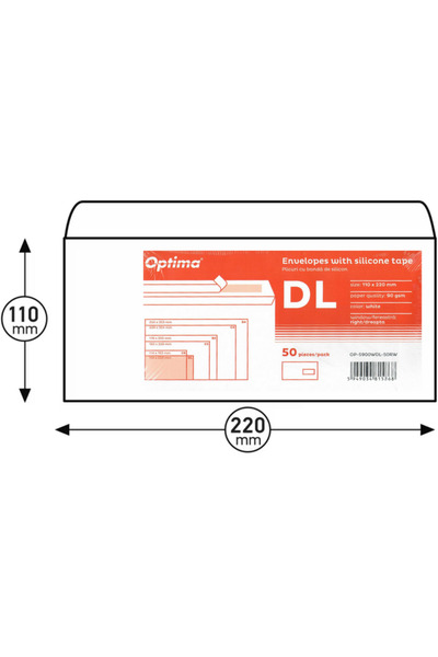 Optima Plicuri DL (110x220mm), adeziv siliconic, 50 buc/set, - alb - fereastr...