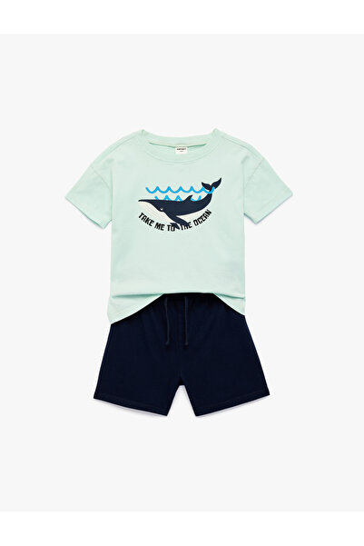 Koton Baby Boy Green T-Shirt And Shorts Set