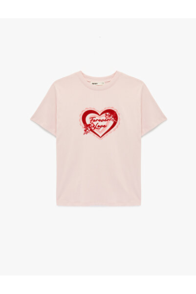 Koton Women'S Pink Heart Print T-Shirt
