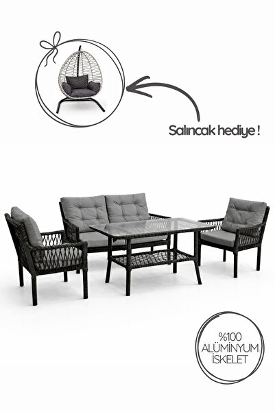Çavdar Group Oslo Raddan 2+1+1 Çay Seti SALINCAK HEDİYELİ Bahçe Mobilyası El ...