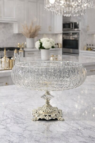 isra kristal 24 cm Cut Decorative Silver Footed Salad Bowl Glass Presentation...