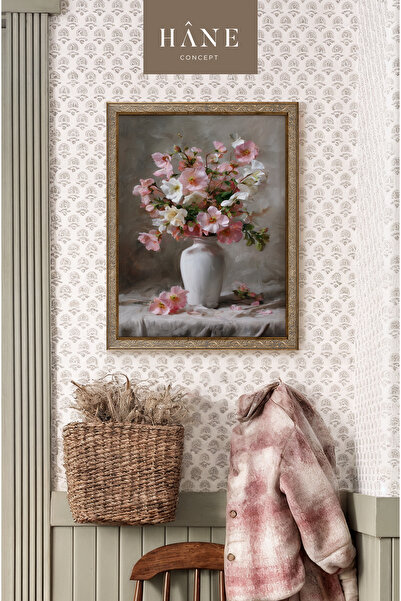 Hane Concept Pembe Çiçekli Natürmort Tablo – Romantik Vintage Duvar Dekoru