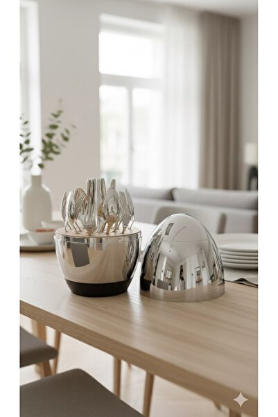 BEYLER Egg Standli 24 Piece Fork Spoon Knife Set Chrome