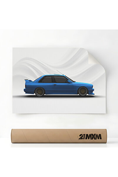 21mxm Poster Auto Premium - 1599 M3 E30 Evo 3 Albastru – Design Minimalist, A...