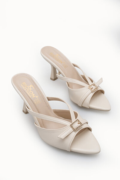 Riccon Women's Thin Heeled Slippers 00121902 Beige Rustic
