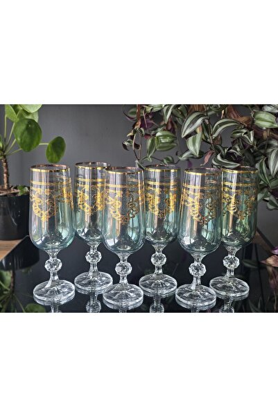 FERMATO Handmade Crystal Elizabet Green Lustered 6-Piece Serving Set Coffee a...