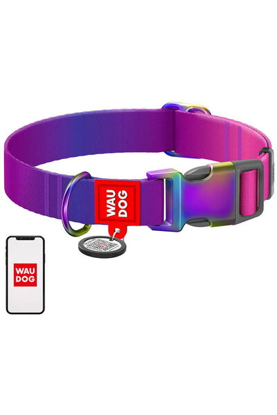 WAUDOG Dog Collar with QR Code, Nylon 15 mm wide, 25-35 cm long purple