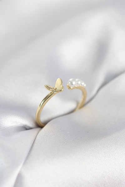 HERŞEYBURDAMODA Model Gold Color Brass Women's Ring with Pearls