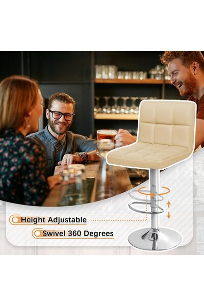 Mahmayi Homall Modern Swivel Bar Stools Set of 2, Adjustable Height PU Leather Counter Stools - Beige