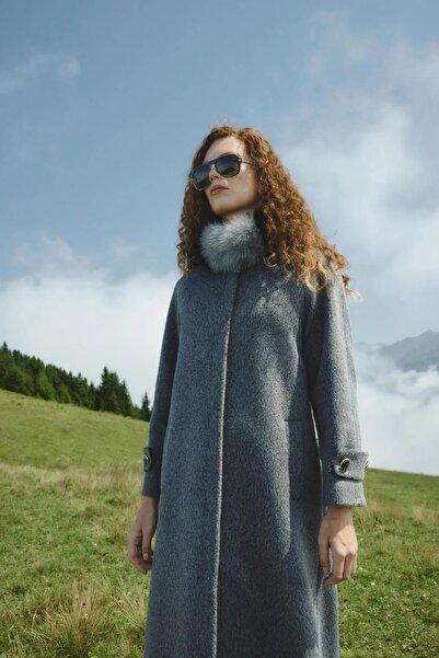 Zühre Fur Collar Cashmere Anthracite Coat 13998