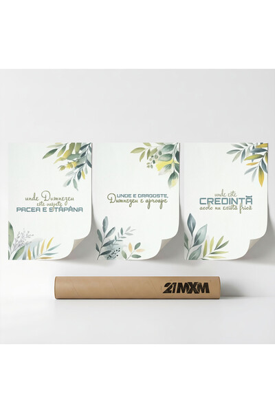21mxm Set 3 Postere Decorative 'Binecuvantare Pentru Casa 11', Material Texti...