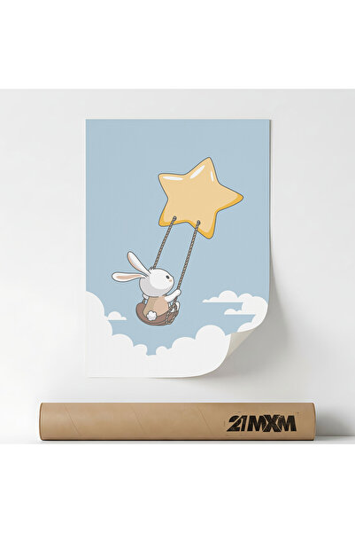 21mxm Decorative Poster '29 Dreaming Bunny', Textile Material, A3 (29.7 x 42 ...