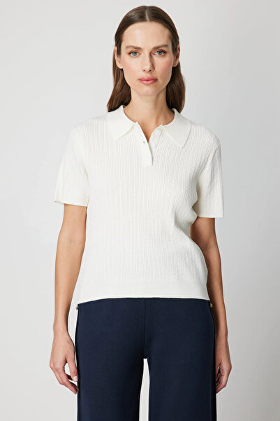 On Fashion Women's Polo Neck Knitwear Ecru Sweater 60314