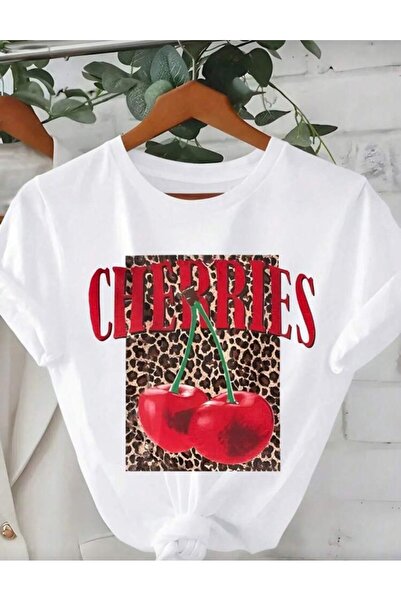 Oceanwear Cherry Printed Short Sleeve Crew Neck Women's Tshirt