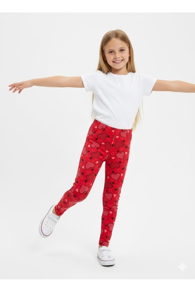 Belifanti Collection Момичешки червени панталони от еластичен памук с мотив с...