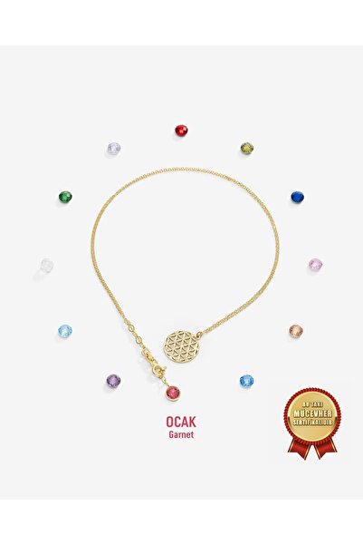 MEKS JEWELS 14 Ayar Altın Yaşam Çiçeği Doğum Taşı Kolye