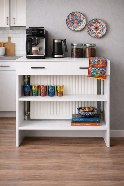 bangu Petek Üstü Minimal Kahve Köşesi Dolabı (Derinlik 32 cm) Bohem Kahve Sta...