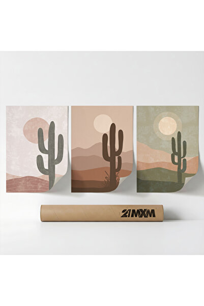 21mxm Set 3 Postere Decorative Boho „Soare-Lună-Celestial 5”, Material Textil...