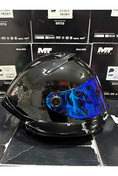 MT Helmets Mt Thunder 4 Pure Parlak Kask mavi vizörlü (+1 şeffaf vizörlü)