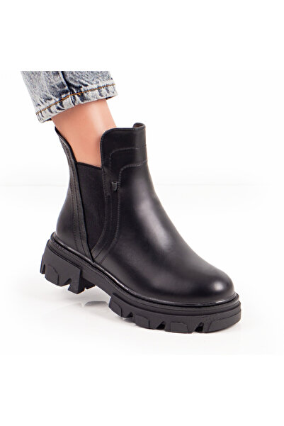 Modlet.ro Women's black boots with elastic fabric inserts MOD06981