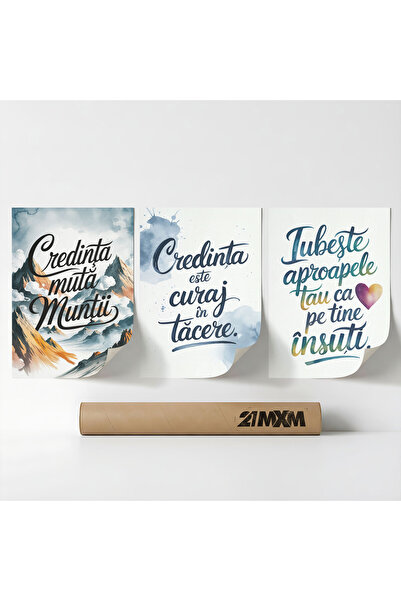 21mxm Set 3 Postere Deco 'Binecuvantare Pentru Casa 06', Material Textil, A3 ...