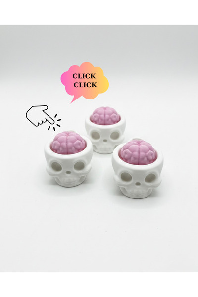 3DcraftTr Beyinli Kurukafa Stres Oyuncağı - Clicker Mekanizmalı İnteraktif Fi...