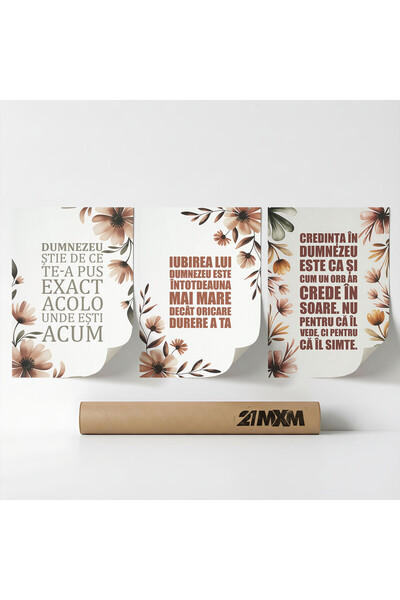 21mxm Set 3 Postere Decorative 'Cuvinte De Credinta 11', Material Textil, A4 ...