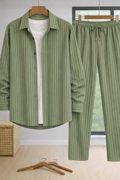 BRLKN Stretch Fabric Crepe Fabric Men/Unisex Long Sleeve Shirt Bottom Top Set