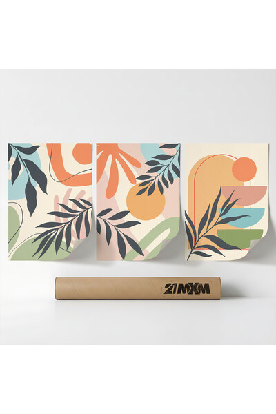 21mxm Set 3 Postere Decorative Boho 'Soare-Lună-Celestial 39', Material Texti...