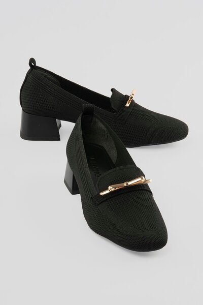Mubiano Women's Knitwear Heeled Shoes with Gold Buckle Sirel Black