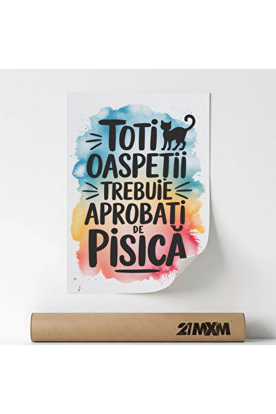 21mxm Poster Deco, comic cu pisici, Oaspetii trebuie aprobati de pisica, Fara...