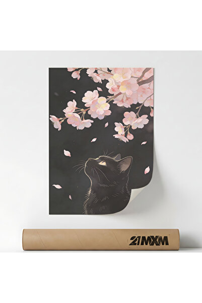 21mxm Poster decorativ Cherry Blossom Cat, material textil, neînrămat