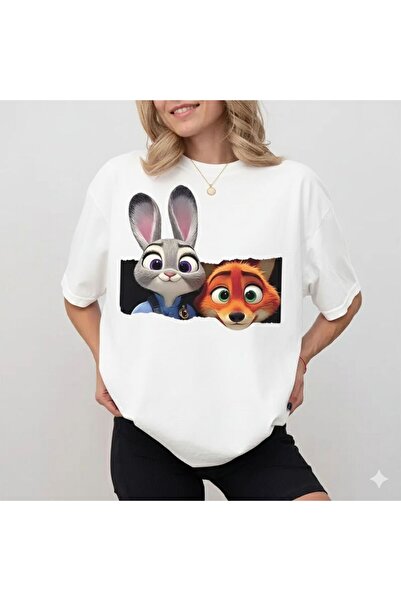 LELVANİ Judy Hopps-Nick Wilde Character Printed Tshirt