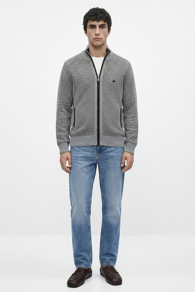 Sam Men's Stand Collar Zippered Knitwear Cardigan - Gray - Black