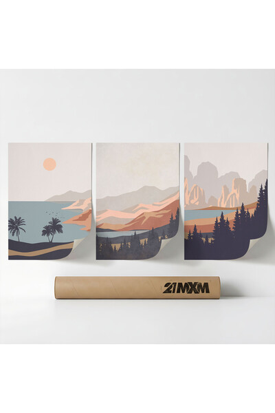 21mxm Set 3 Postere Decorative Boho „Soare-Lună-Celestial 30”, Material Texti...