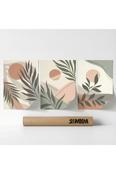 21mxm Set 3 Postere Decorative Boho „Soare-Lună-Celestial 15”, Material Texti...